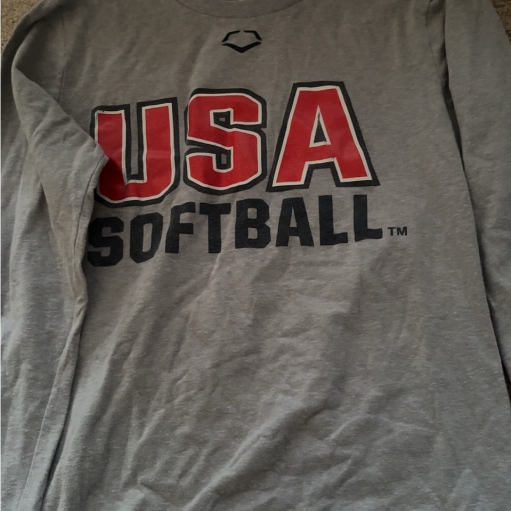USA Softball Gray Long Sleeve Tee with Red & Navy Graphic